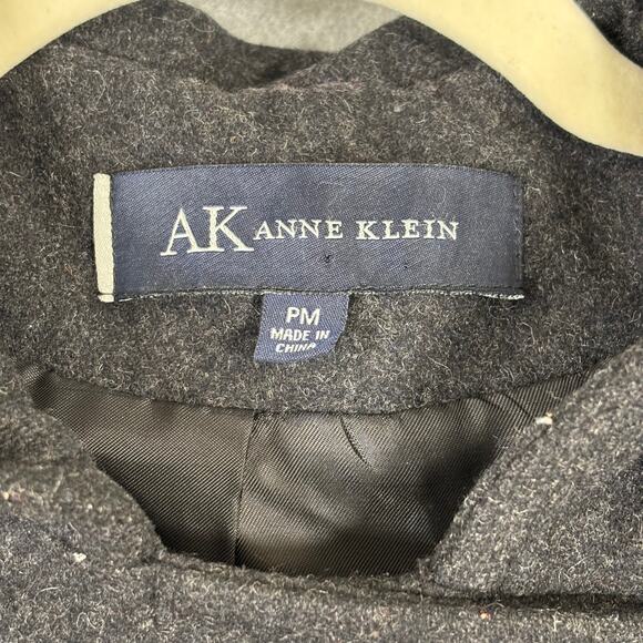 Anne‎ Klein Jacket Medium Charcoal Peacoat Wool Hood Fisherman Double Breasted - Picture 5 of 8